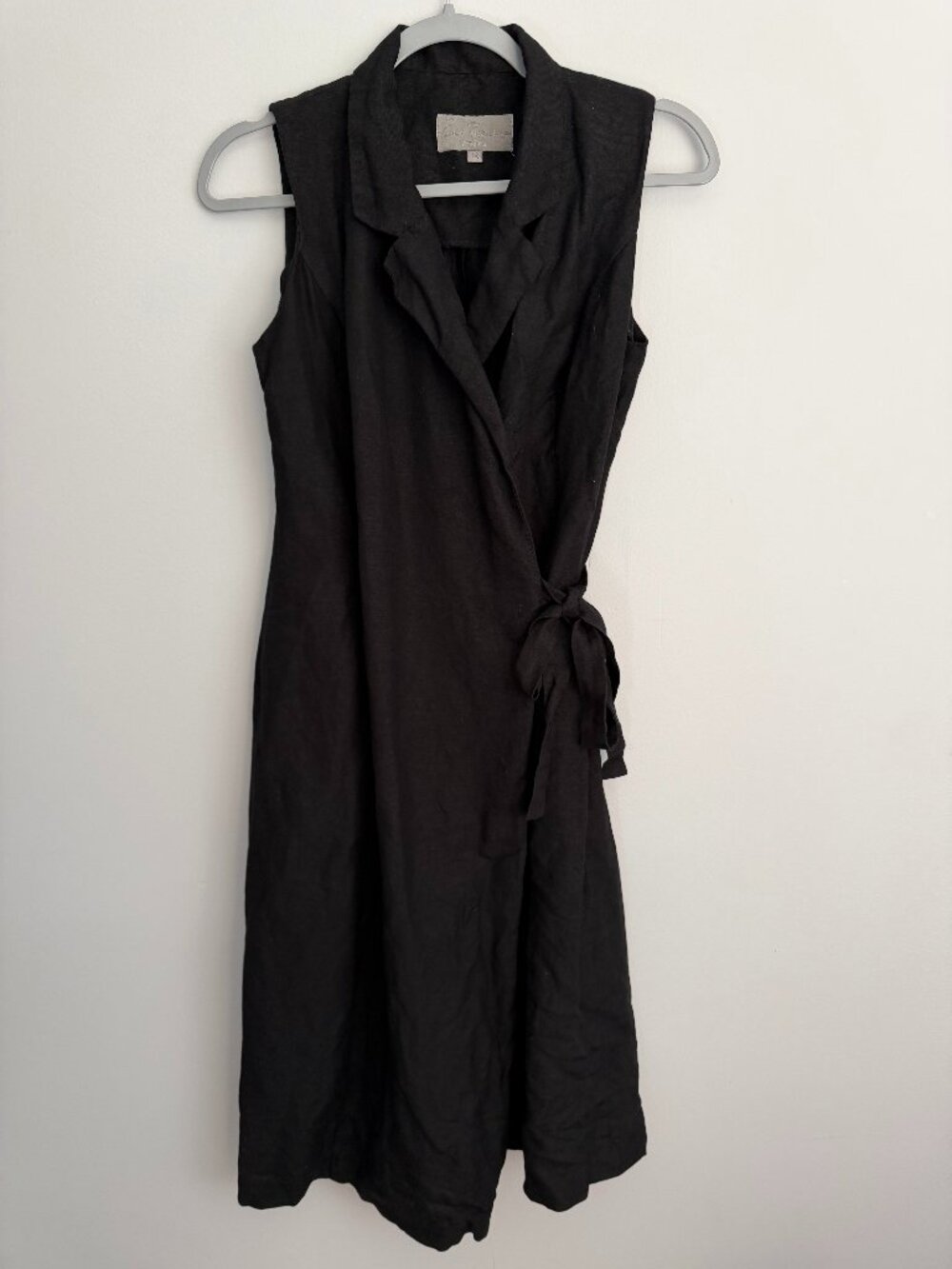 Emil Rutenberg Collection Vintage Black Linen Blend Minimalist Wrap Dress
